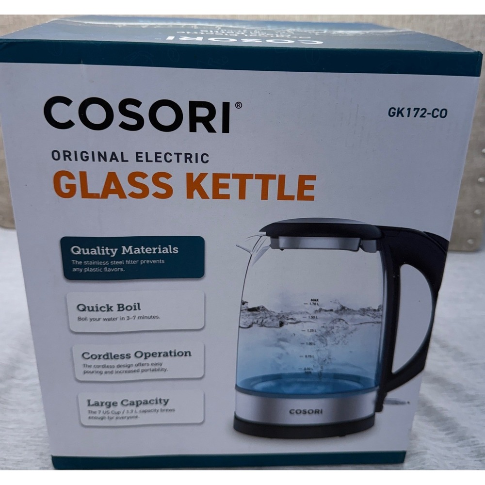 Cosori Original Electric Glass Kettle 1.7L 1500W Cordless GK172-CO New